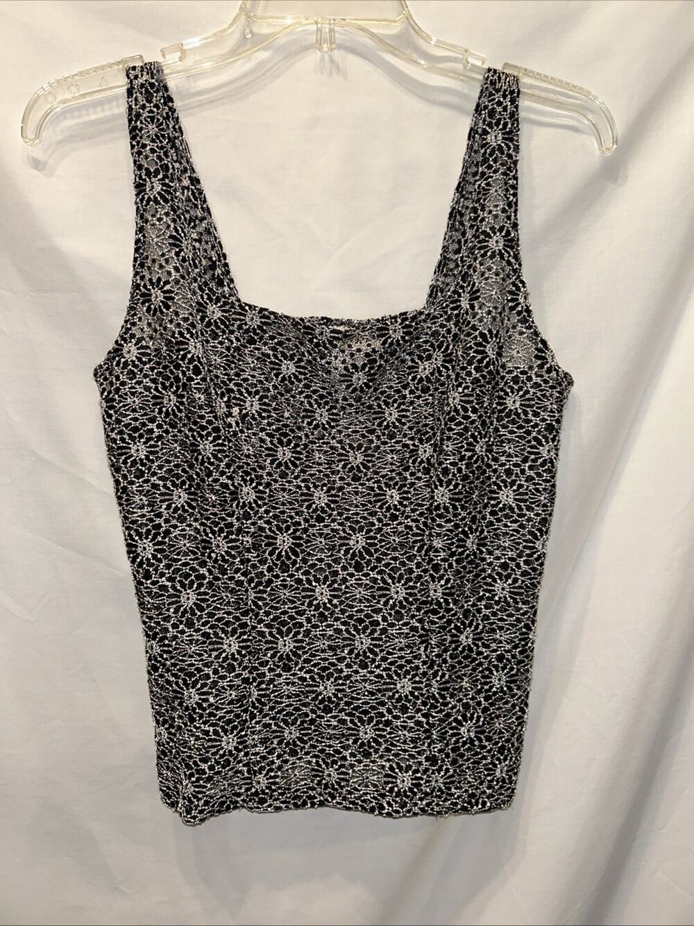 vtg Nicola Crochet Daisy Lace Cami Tank Size L Goth Witchy Dark Fairy Y2K